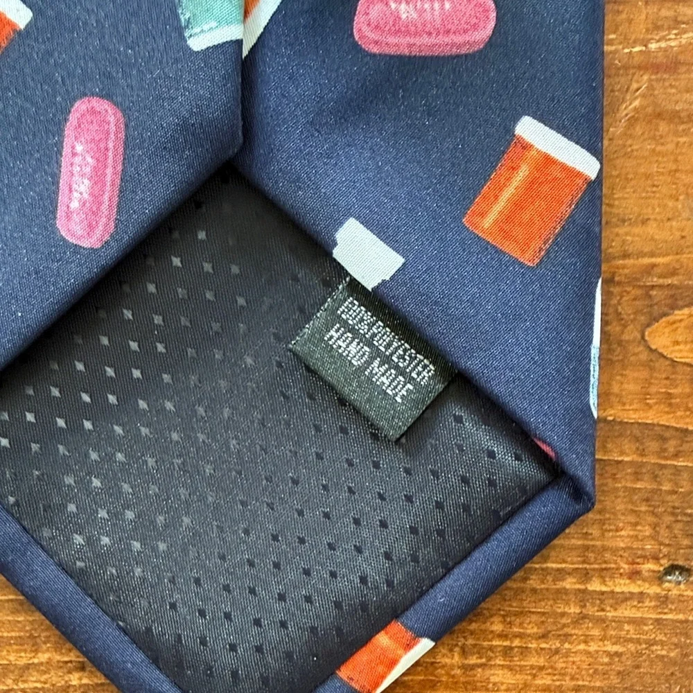 Navy Men's Tie with Pill & Bottle Pattern